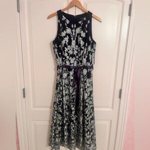 Navy Floral Dress with Mint Embroidery